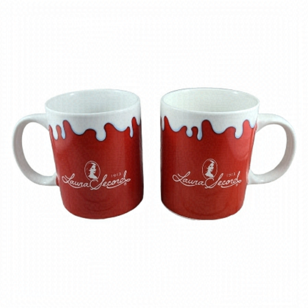 LAURA SECORD Red Ceramic Mugs Brands Unlimited Pair Set of 2 Coffee Tea Cups